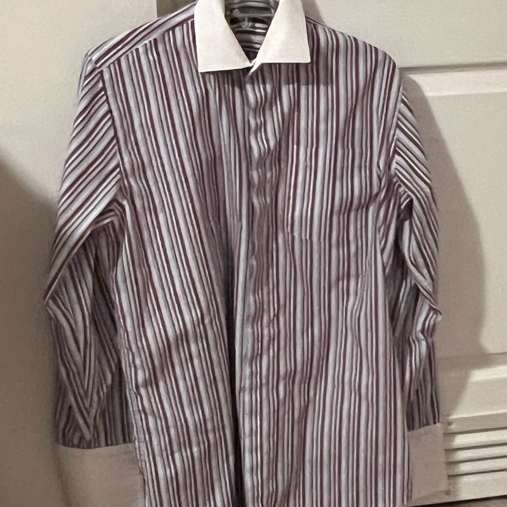 Stacy Adams Gray & White with light blue & Red Dress Shirt with Striped Elegance